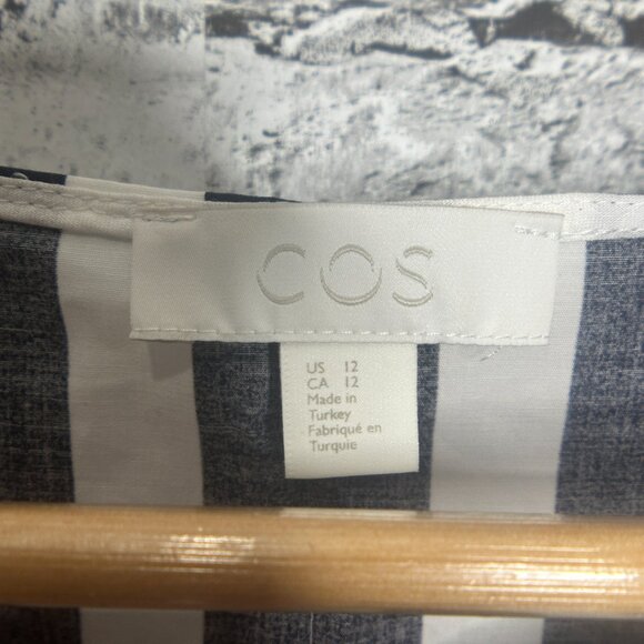 EUC COS Twist Back White and Navy Vertical Striped Dress Size 12 - Picture 10 of 16